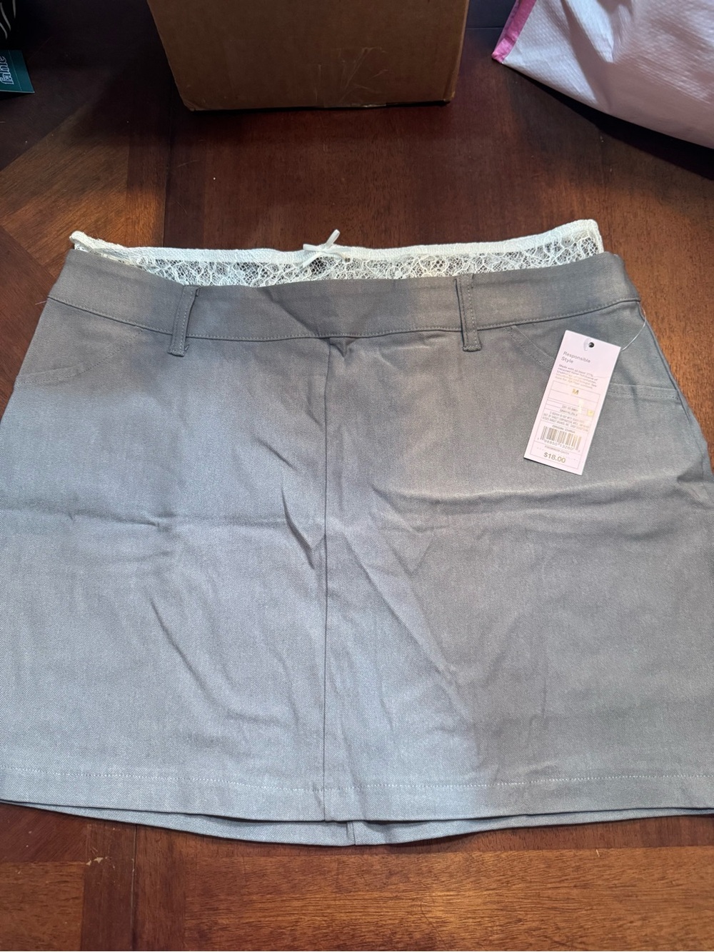 wild fable Gray Mini Skirt with White Lace Waistband